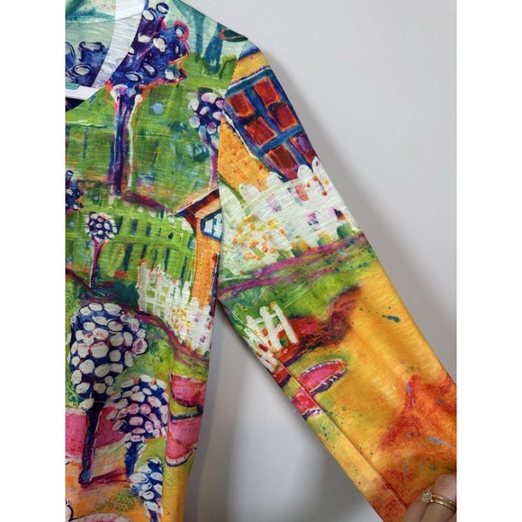 Leoma Lovegrove Medium Colorful Artsy Crew Neck 3/4 Sleeve Artsy Coastal‎ EUC - Picture 5 of 9
